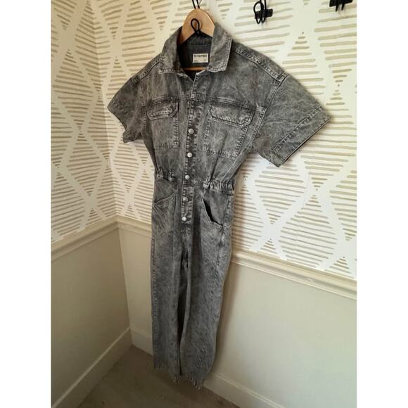 Free People Women Small Marci Silver Denim Short Sleeve Jumpsuit Coverall - Picture 4 of 8